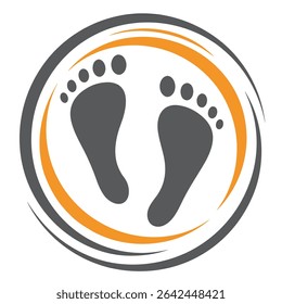 Gray Footprints Orange Swirl Circle Logo Design feet