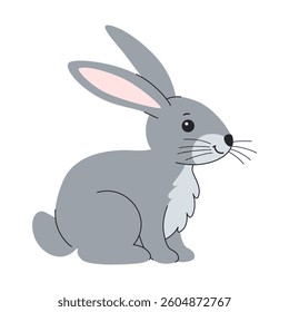 Gray forest sitting rabbit children's illustration. Wild hare. Cute baby animal. Isolated on white background.