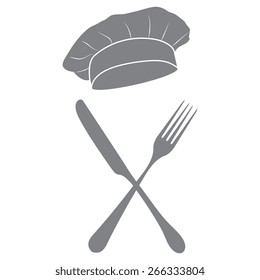 gray fork and knife - illustration with cook hats