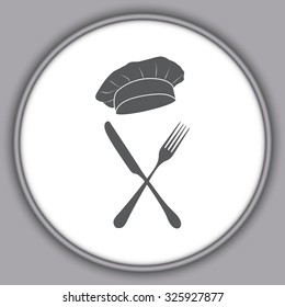 Gray fork and knife - illustration with cook hats 