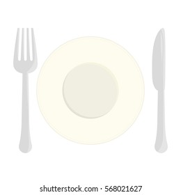 Gray fork, knife and plate icon image, vector illustration