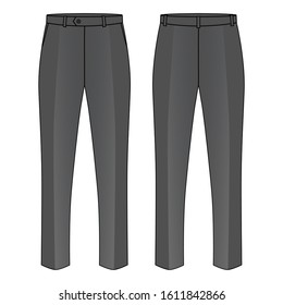 Gray Formal Trousers Template on White Background. Front and Back Views, Vector File.