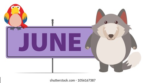 Gray fox and sign template for June illustration