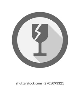 Gray fragile handle with care circle sign icon flat vector design