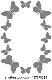Gray frame with butterflies  - vector illustration. 