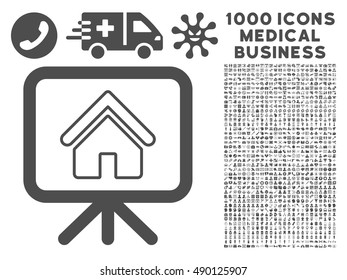 Gray Free Gift Offer icon with 1000 medical business vector pictographs. Collection style is flat symbols, gray color, white background.