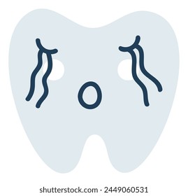 Gray frustrated tooth Emoji Icon. Cute tooth character. Object Medicine Symbol flat Vector Art. Cartoon element for dental clinic design, poster