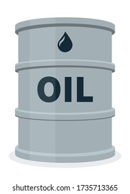 Gray fuel barrel isolated, oil, gasoline, petroleum, flat vector illustration on white background.