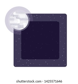 Gray full moon with halo in starry night sky. Dark space for text