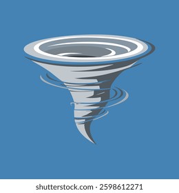 Gray funnel tornado on a blue background