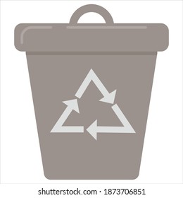 grauer Müllcontainer mit Recycling-Logo, Vektorsymbol in flachem Stil, Recycling, Konzept