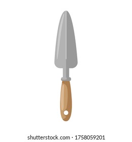 Gray garden shovel on white background isolated. Steel scoop with wooden handle in style flat. Garden tool vector illustration design.
