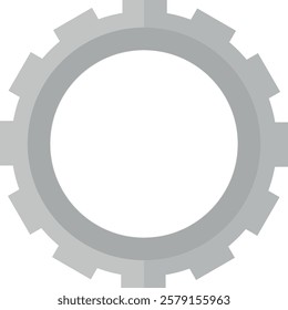 Gray gear icon with a circular center and evenly spaced teeth around the outer edge. Industry and mechanisms.