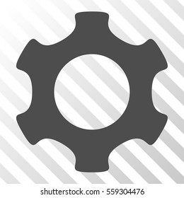 Gray Gear interface toolbar icon. Vector pictograph style is a flat symbol on diagonal hatch transparent background.