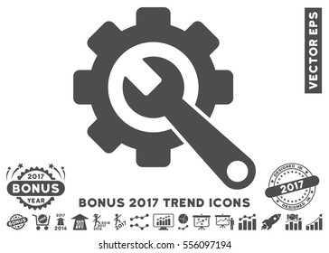 Gray Gear And Wrench pictograph with bonus 2017 year trend design elements. Vector illustration style is flat iconic symbols, white background.