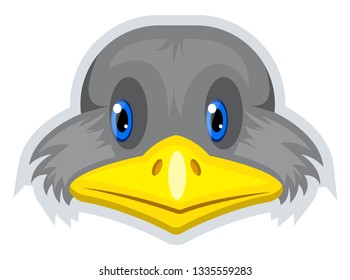 A gray geese with yellow nose and blue eyes, vector, color drawing or illustration.