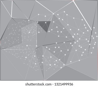 Gray Geometric abstract background with connected lines and dots. Vector illustration.