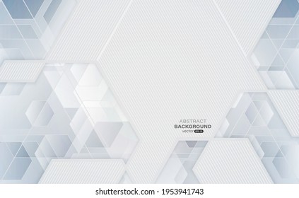 Gray geometric background. Abstract hexagons shapes with lines stripe and light composition. Vector illustration