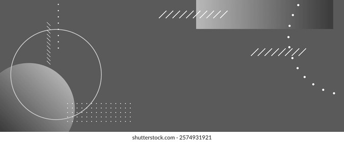 Gray geometric background with abstract shapes. The background features a smooth gray texture with lines and circles for a modern look. Circle pattern background vector. Gray background.