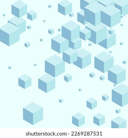 Gray Geometric Background Blue Vector. Polygon Concept Card. Grey Cube Abstract Template. Structure Texture. Blue-gray Explosion Block.