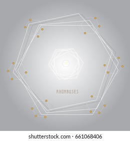 gray geometric background with rhombuses, squares and circles