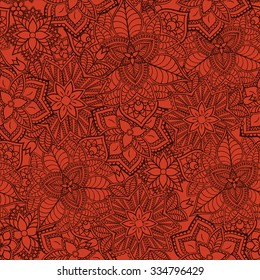 Gray geometric boho seamless pattern, doodle flowers background design illustration, tile mandala texture decoration, ethnic abstract fabric ornament with Islam, Arabic or Indian lace motifs
