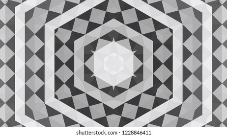 Gray geometric design, gray abstract background. Mosaic of a vector kaleidoscope, vector halftone design. Gray background texture. Decorative web layout or poster, banner. EPS 10 Vector