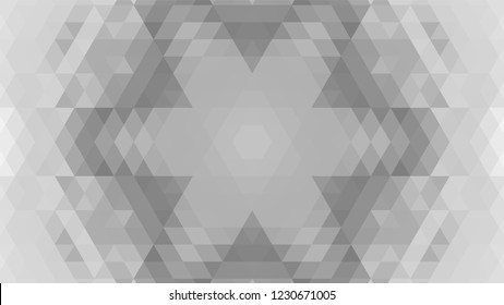 Gray geometric design, gray abstract background. Mosaic of a vector kaleidoscope, vector halftone design. Gray background texture. Decorative web layout or poster, banner. EPS 10 Vector