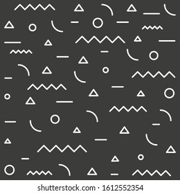 Gray geometric pattern with different white elements on gray background. Vector illustration.