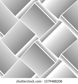 Gray geometric seamless pattern with thin lines for wallpapers, textile, fabric, wrapping paper, backgrounds. Graphic effect of volume. Template in the engraving style. Vector Illustration.
