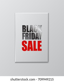 Gray gift box with Black Friday Sale text on gray background. Vector Black Friday Sale promotion template.