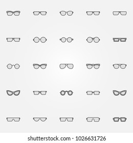 Gray glasses icons set - vector sunglasses and spectacles creative symbols or design elements