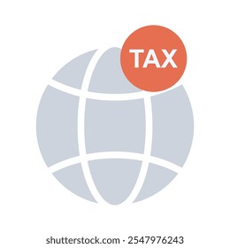 Gray globe icon, earth with taxes isolated on transparent background. Minimalist vector illustration.