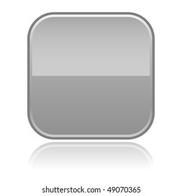 Gray glossy blank rounded squares buttons with gray reflection on white background