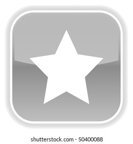 Gray glossy button with star symbol on white