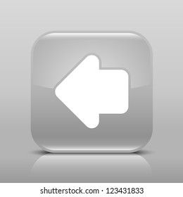 Gray glossy internet button with arrow left symbol. Rounded square shape icon with shadow and reflection on light gray background. This vector illustration web design element saved in 8 eps