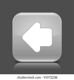 Gray glossy web button with arrow left sign. Rounded square shape icon with black shadow and colored reflection on dark gray background. This vector illustration created and saved in 8 eps