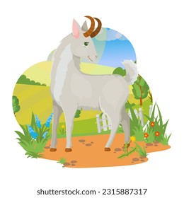 Gray goat. Agricultural animals. Pets. Village. Farm. Vector illustration on a white background.