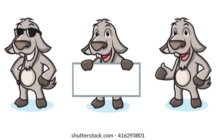 Gray Goat Mascot happy, pose and bring board