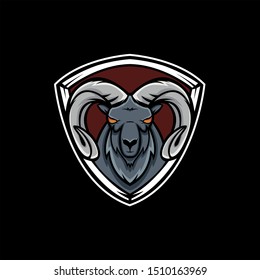 gray Goat mascot logo. ram e sports mascot with shield