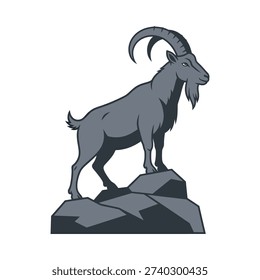 A gray goat standing on a rock formation