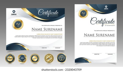 Gray and gold certificate of achievement template. for award, business, and education needs