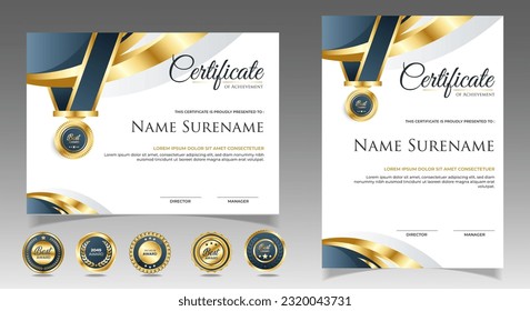 Gray and gold certificate of achievement template. for award, business, and education needs