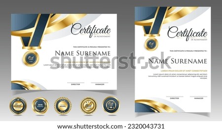 Gray and gold certificate of achievement template. for award, business, and education needs