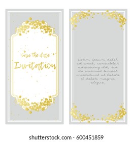 Gray with gold flowers. vector card templates. Can be used for Save The Date, baby shower, mothers day, valentines day, birthday cards, invitations