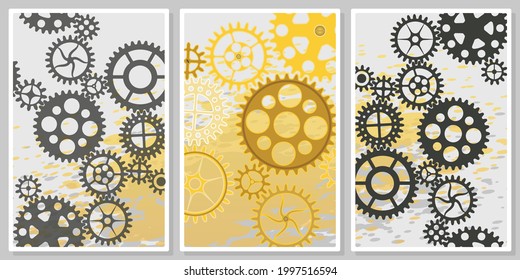 gray and gold gears - wall art vector set, for wall art, poster, wallpaper, print

