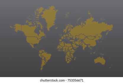 Gray and Gold Map of the World. Abstract World Map, Shaded in Lines. Scheme of the World. Vector illustration.