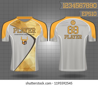gray and gold sport wear protection equipment vector illustration.layout football sport t-shirt design. Template front, back view. Soccer kit national team shirt mock up and number for edit.
