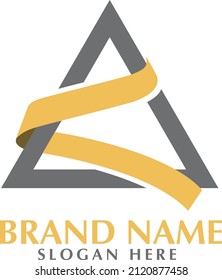 Gray and Golden Triangle Pyramid Vector Logo