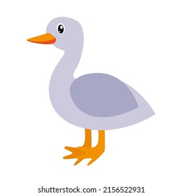 Gray goose for kids isolated on white background. Cartoon illustration for children's prints. Vector illustration.